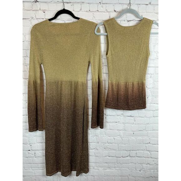 TINA HAGEN set of 2 rayon rib knit long cardigan top gradient beige brown S NWT - Picture 7 of 7